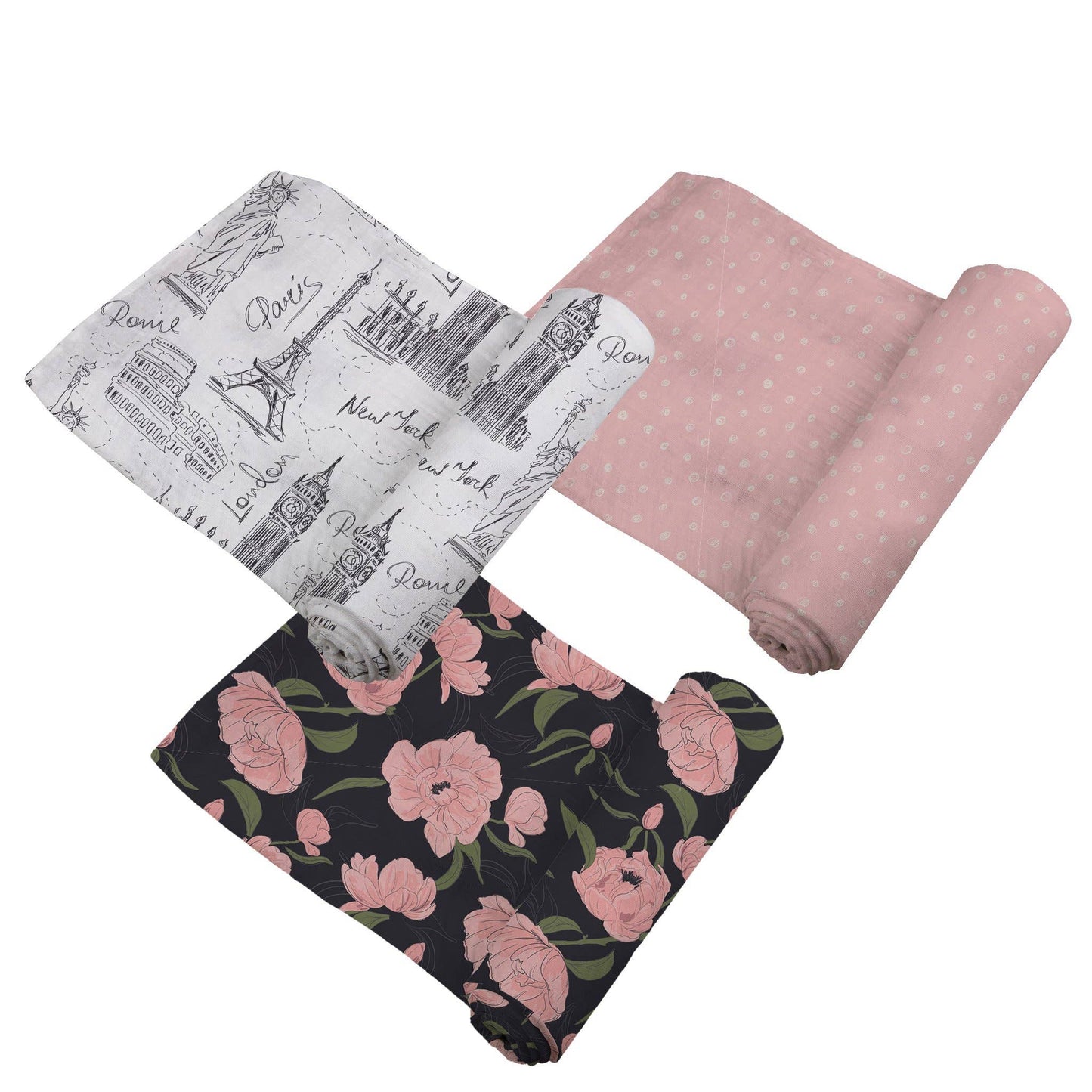 London, Paris, New York Bamboo Swaddle 3 Pack