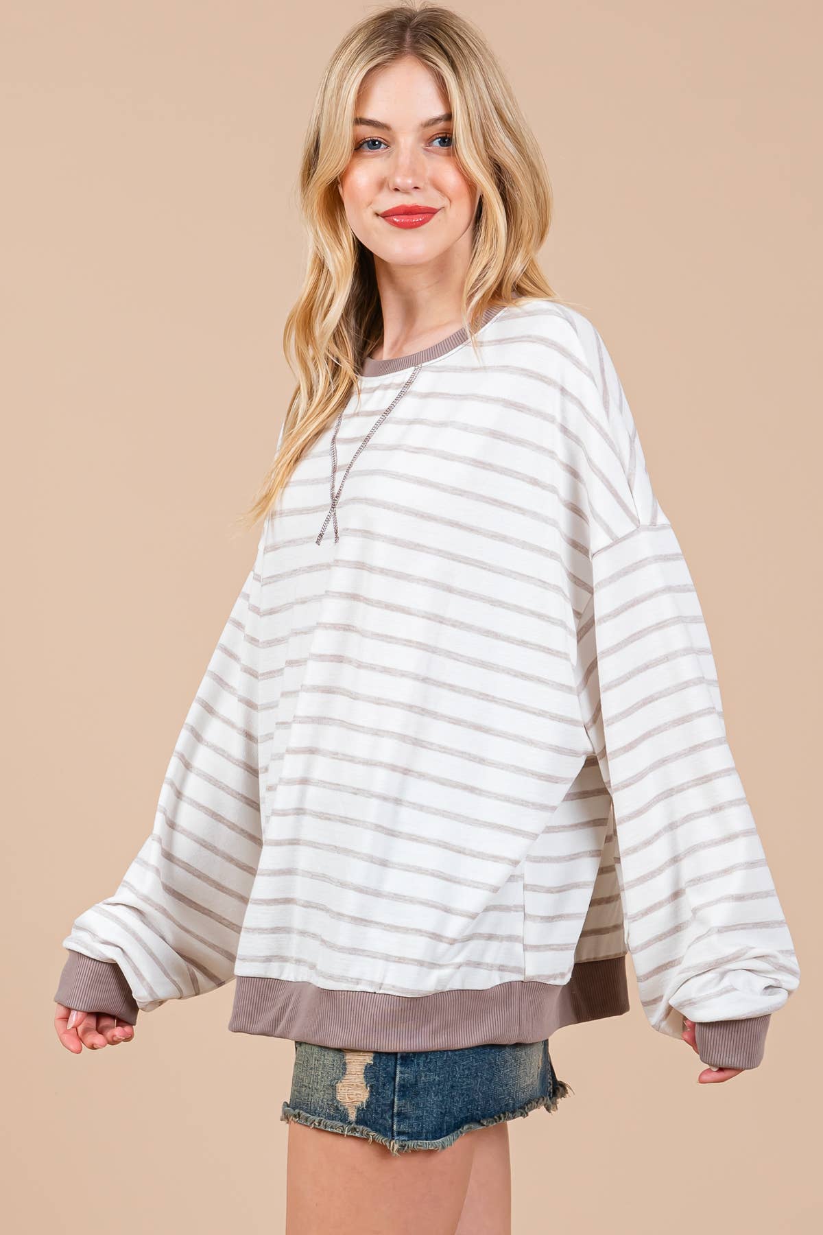 Striped Knit Drop Shoulder Sweater