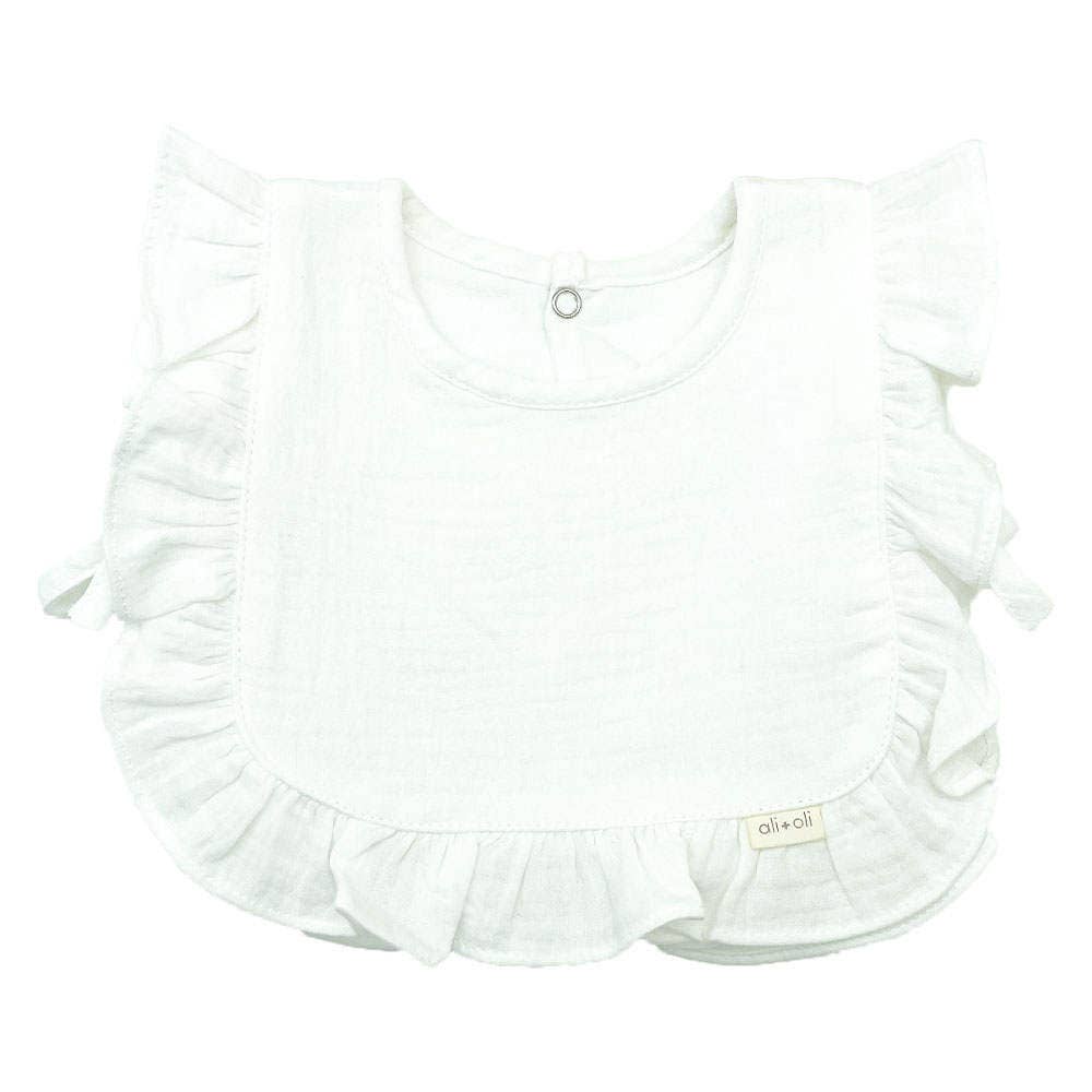 Muslin Cotton Ruffle Baby Bib (White)