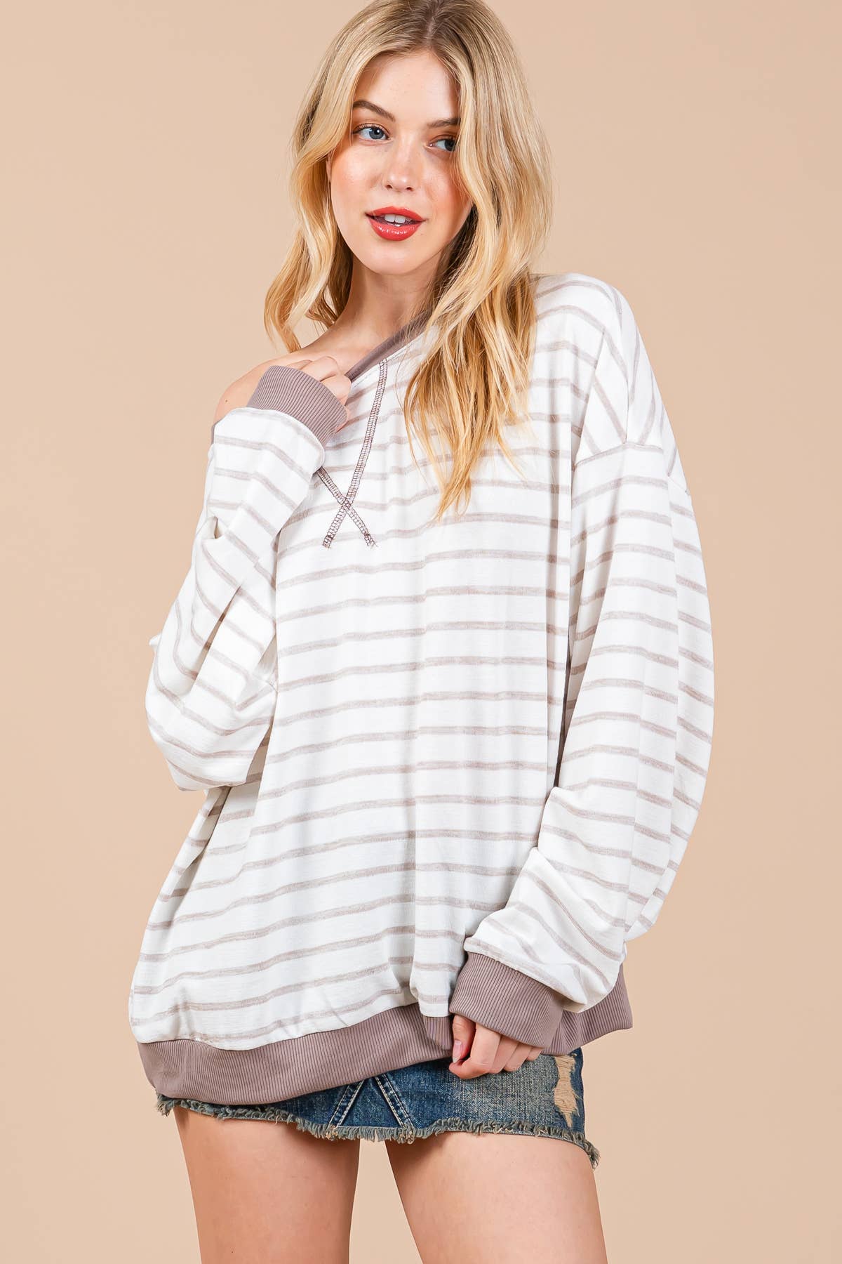Striped Knit Drop Shoulder Sweater