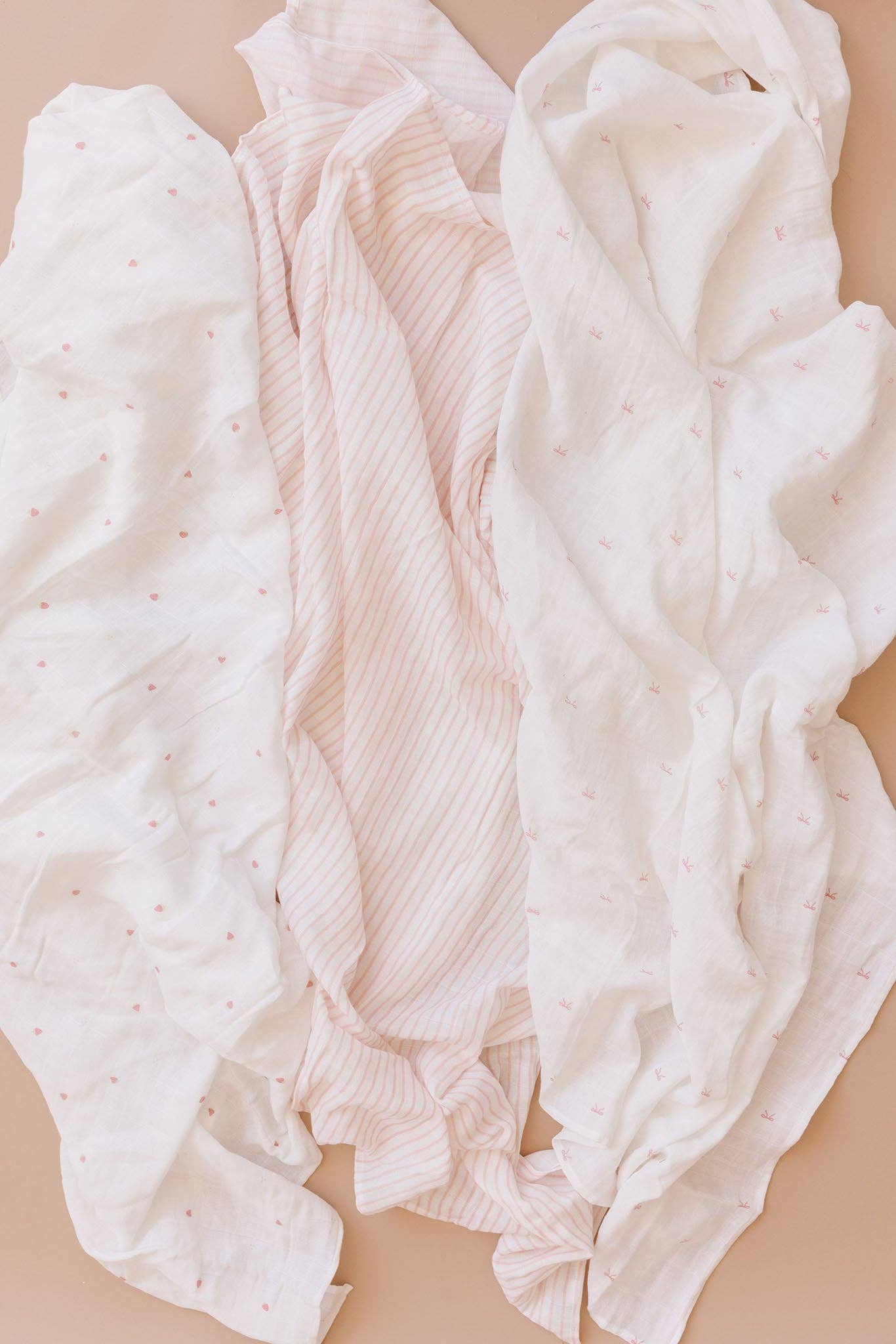 Swaddle Set Strawberry Bow Pink Stripe Baby Organic Muslin