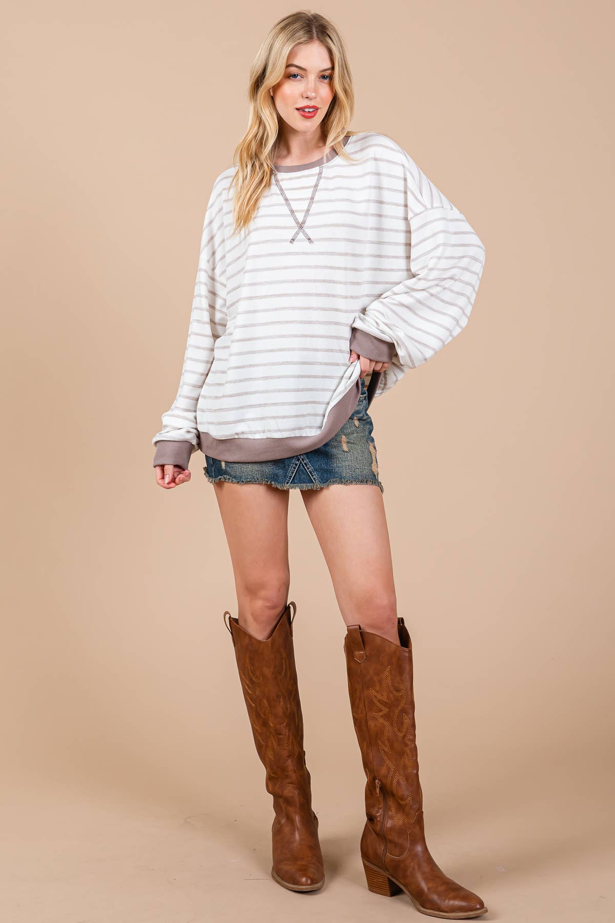 Striped Knit Drop Shoulder Sweater