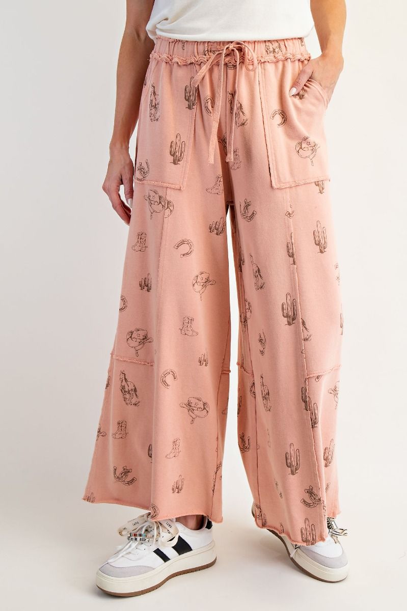 WESTERN PRINTED WASHED TERRY PANTS