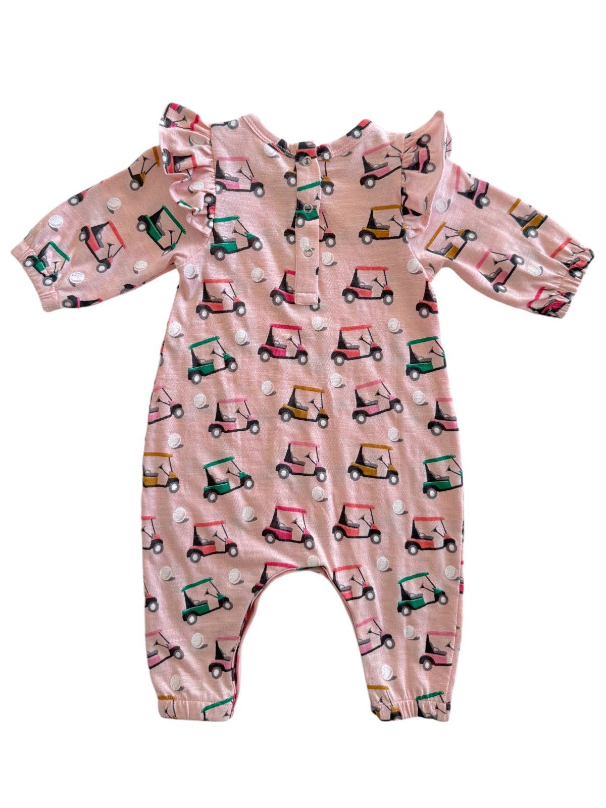 Golf Cart Pink / Organic Long Sleeve Ruffle Jumpsuit