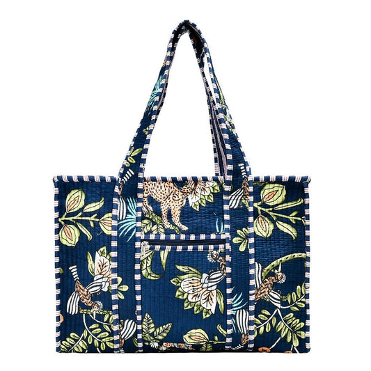 Cotton Block Print Tote Bag- Small & Large