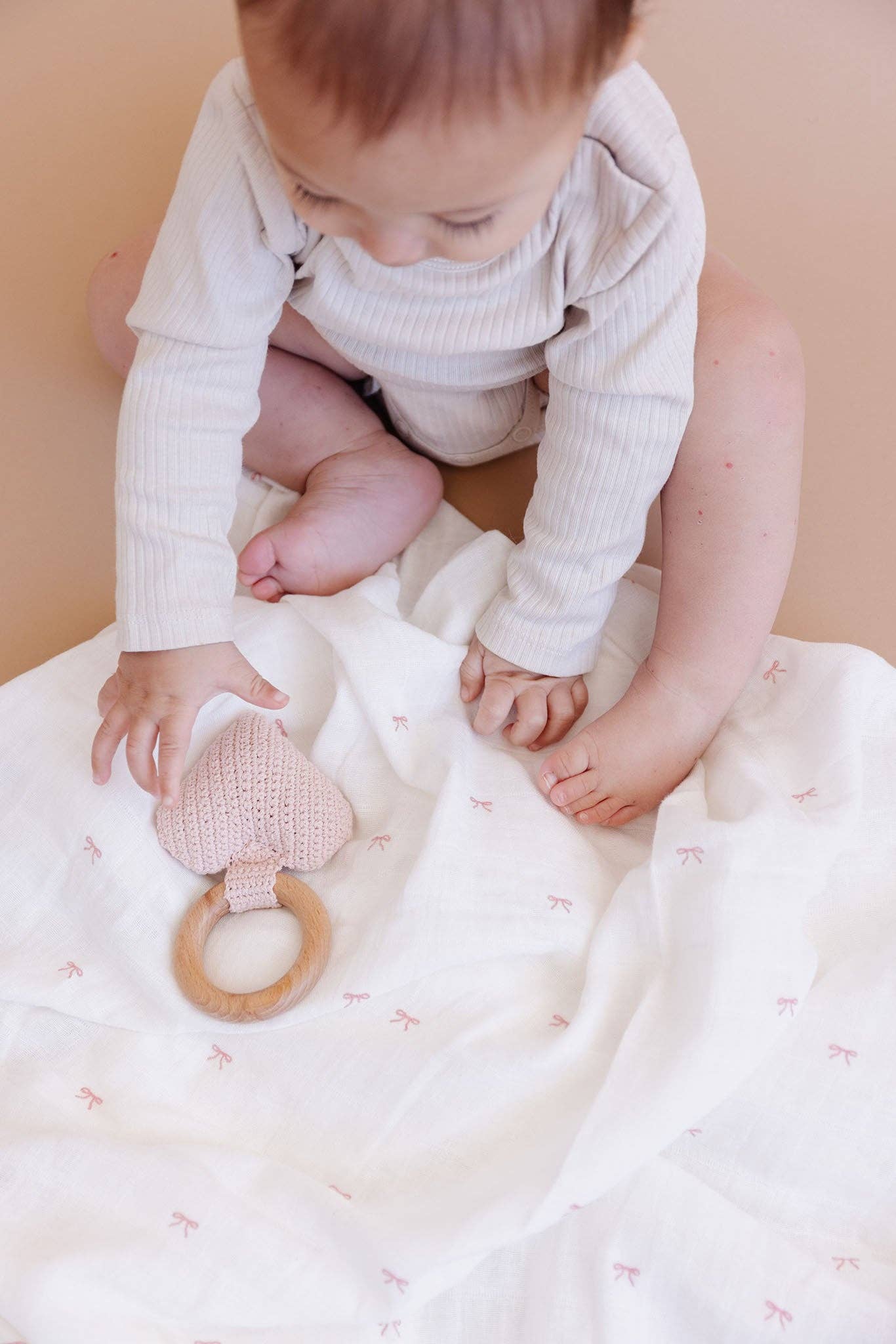 Swaddle Set Strawberry Bow Pink Stripe Baby Organic Muslin