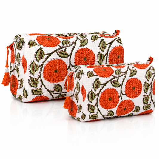 Cotton Block Print Pouch Set- 2 in a Set