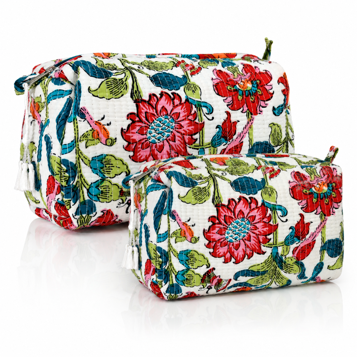 Cotton Block Print Pouch Set- 2 in a Set