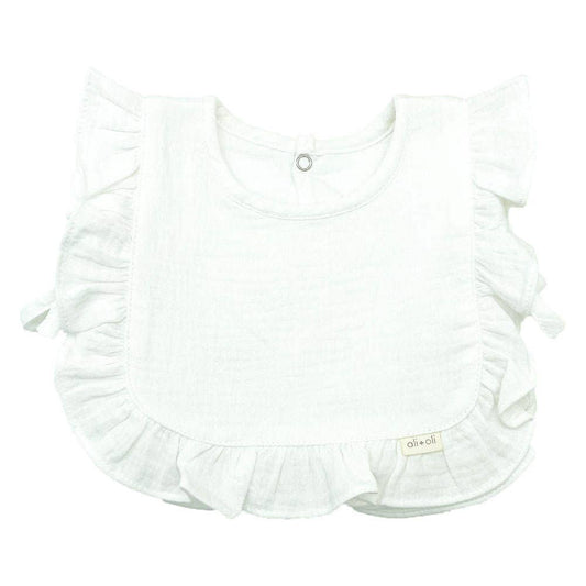 Muslin Cotton Ruffle Baby Bib (White)