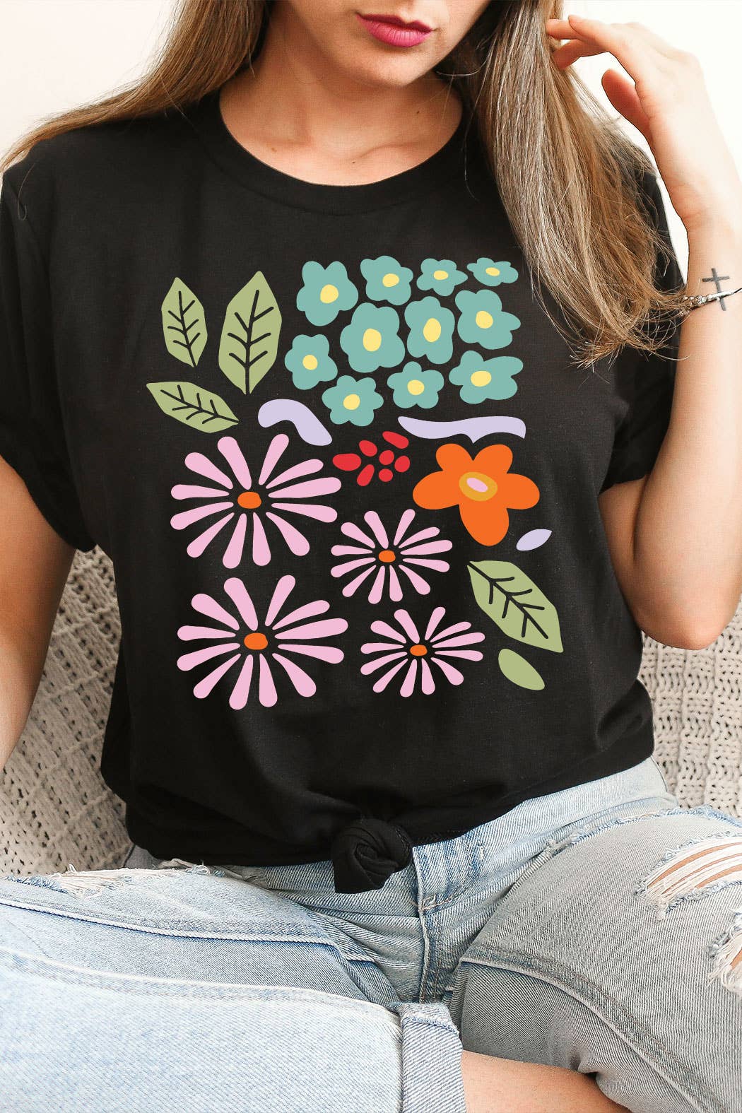 Abstract Floral Basic Graphic Tee