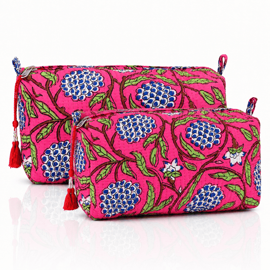 Cotton Block Print Pouch Set- 2 in a Set