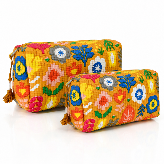 Cotton Block Print Pouch Set- 2 in a Set