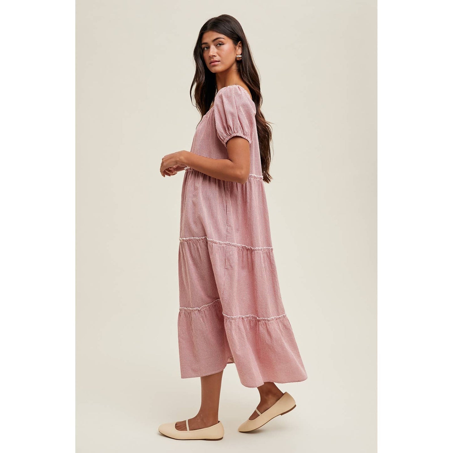 Gingham Tiered Midi Dress