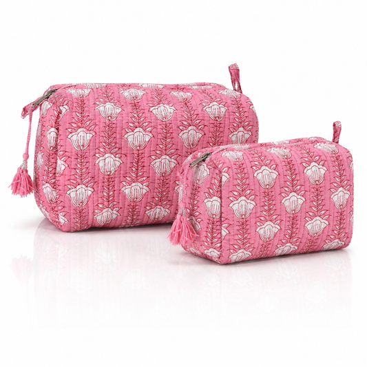 Cotton Block Print Pouch Set- 2 in a Set