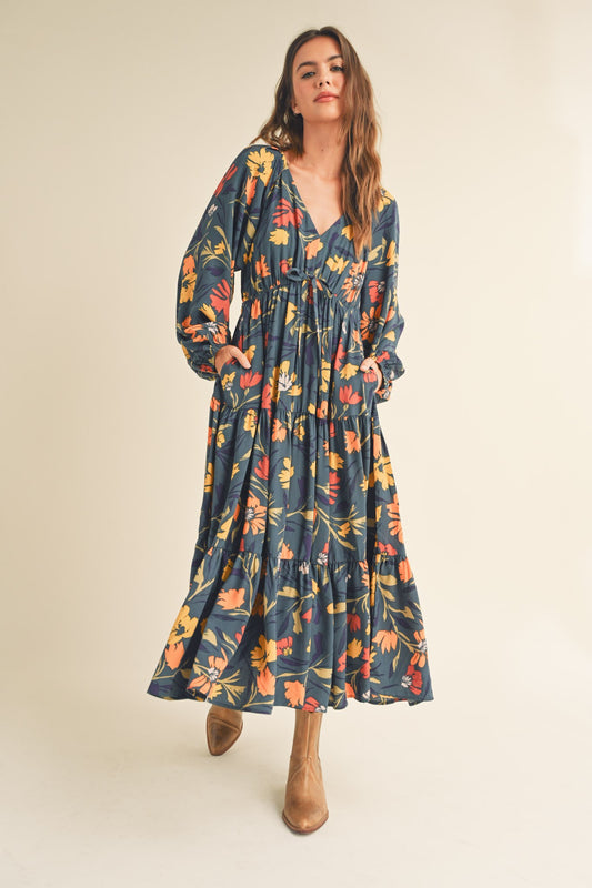 The Ann Long Sleeve Tiered Midi Dress