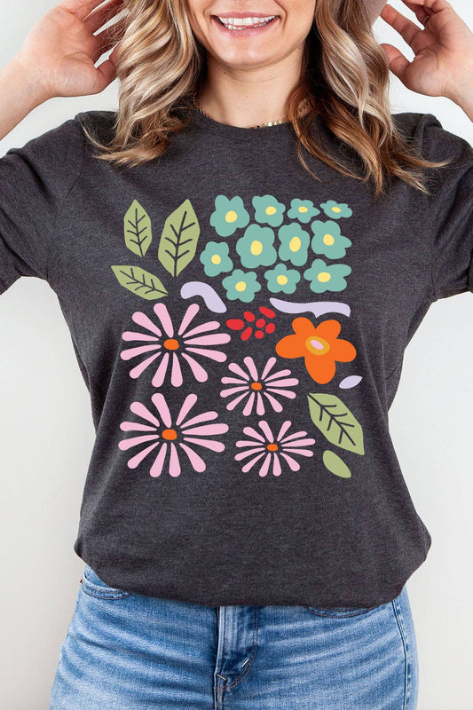 Abstract Floral Basic Graphic Tee