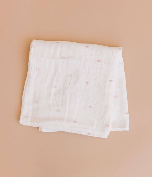 Swaddle Pink Bow Baby Girl Organic Cotton Muslin Gift