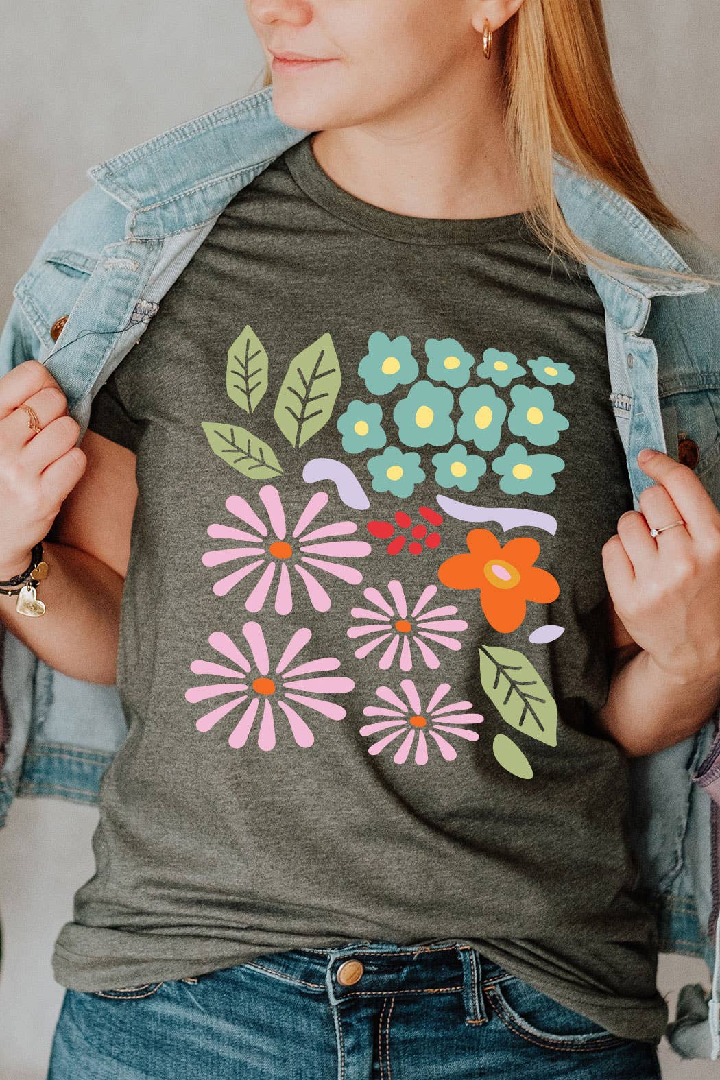 Abstract Floral Basic Graphic Tee