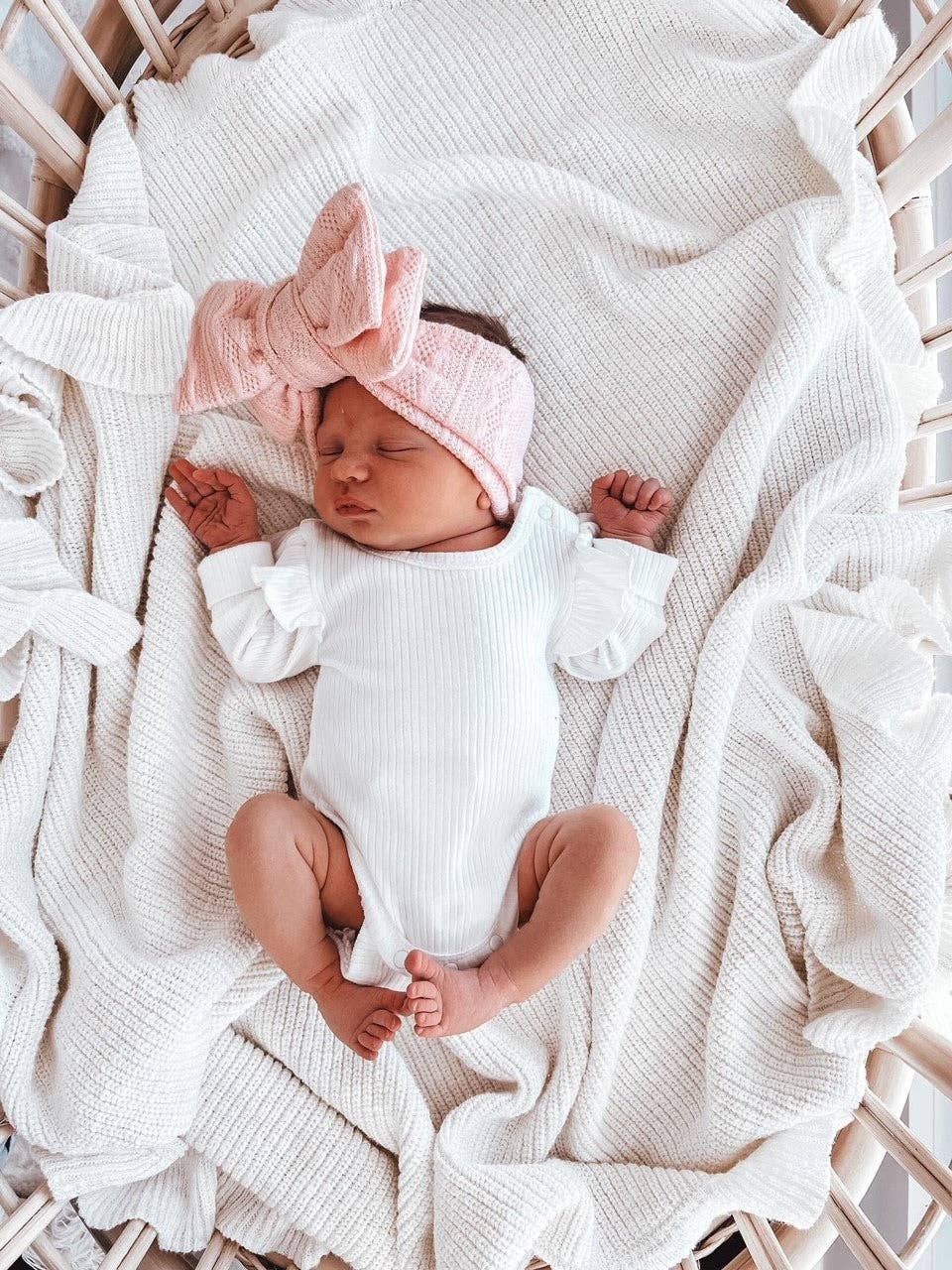 KNIT OVERSIZED BOW - BABY PINK