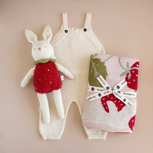Set Strawberry Blanket Bunny Plush Toy Overall Baby Gift