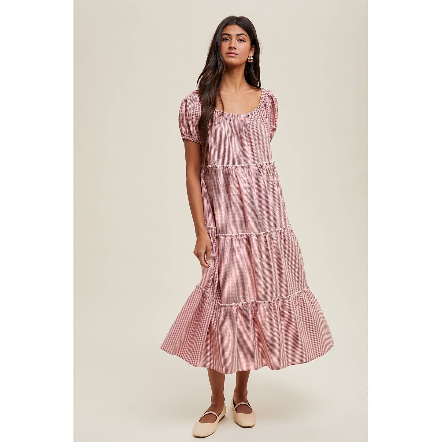 Gingham Tiered Midi Dress